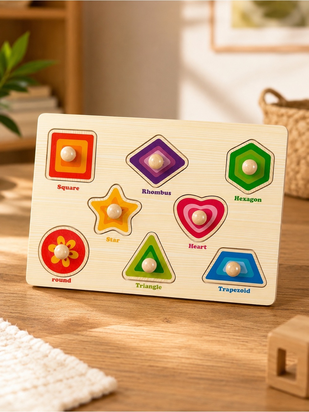 Wooden Shape Puzzle Board for Kids - Multicolor